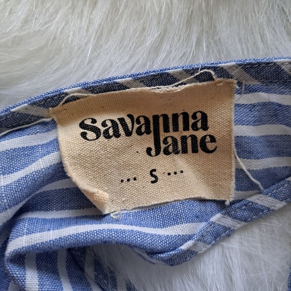 Savanna Jane Womens Top Size Small Blue White Striped Floral Embroidered Blouse - Picture 7 of 7